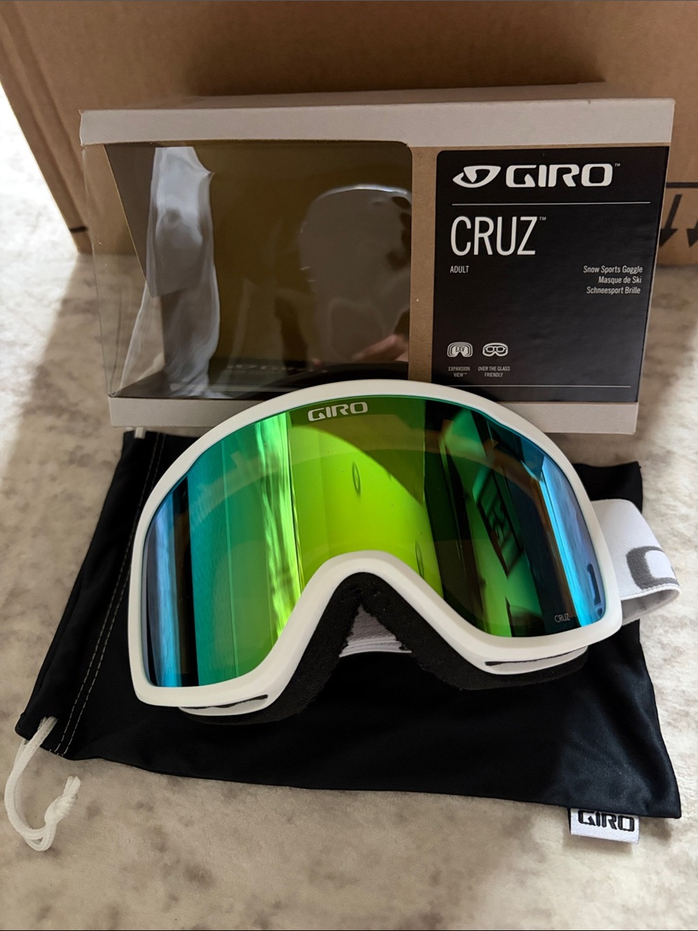 Giro White Snow Goggles with Green/Blue/ green Mirrored Lens